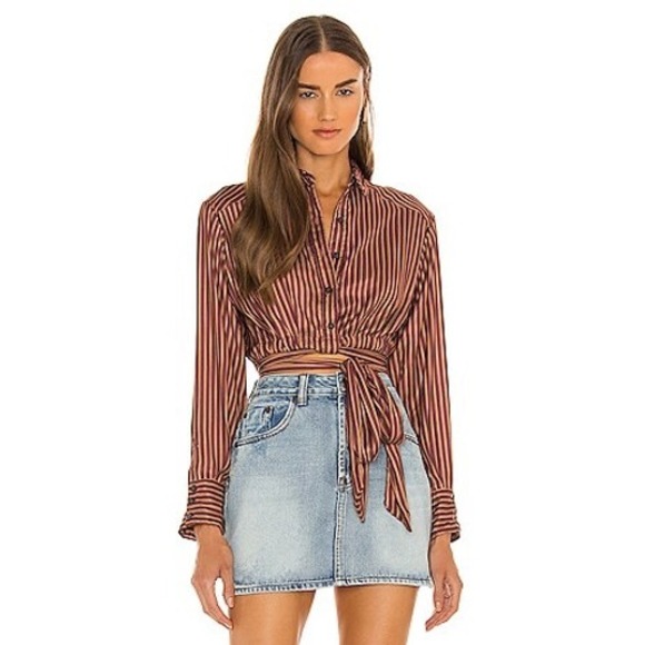 Free People Tops - Free People X Revolve My Everything Wrap Top Blouse M Cropped Satin‎ Chocolate